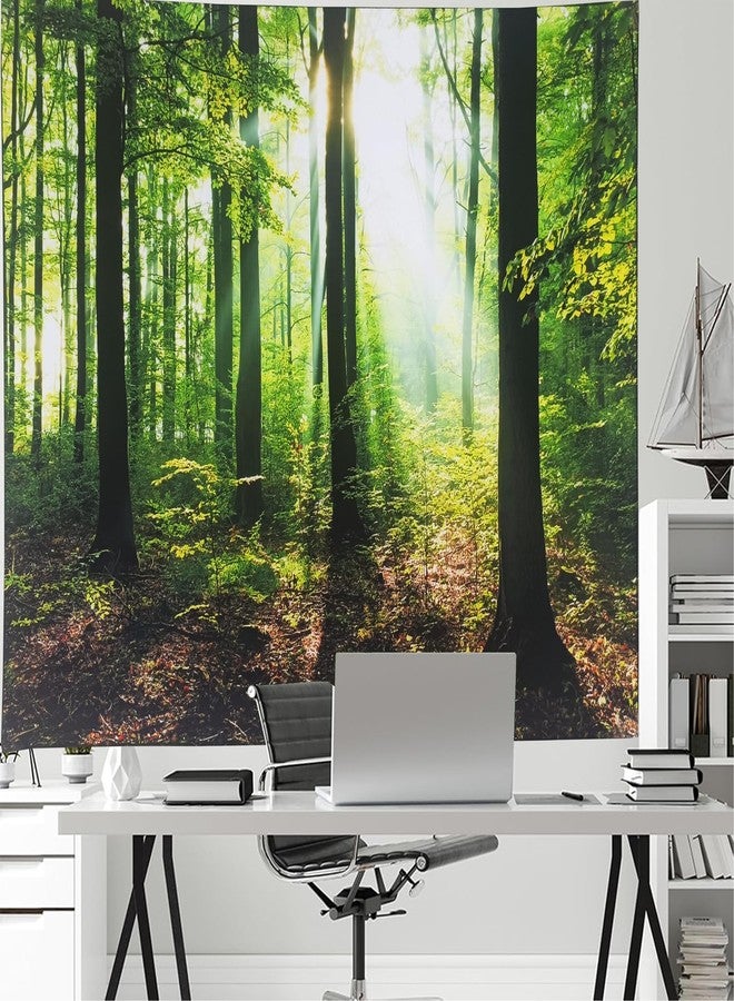 TUGCAY Sunlight Forest Tapestry Tyndall Effect Green Tree Nature Tapestry Sunlight Streaming Through Trees Landscape Scenery Tapestries for Home Dorm Office Decor 90.6 x 70.9 Inches - Image 4